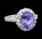 3.85 ctw Tanzanite and Diamond Ring - 14KT White Gold