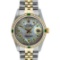 Rolex Mens 2 Tone 14K MOP Emerald String Diamond Datejust Wristwatch