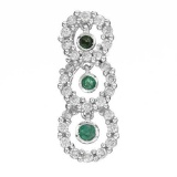 14k White Gold  0.38CTW Emerald and Diamond Pendant