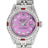 Rolex Ladies Stainless Steel Pink Diamond & Channel Ruby Datejust Wristwatch