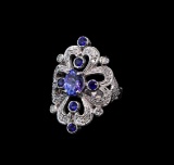 1.42 ctw Tanzanite, Sapphire and Diamond Ring - 14KT White Gold