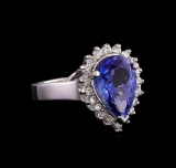 4.46 ctw Tanzanite and Diamond Ring - 14KT White Gold