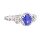 1.64 ctw Sapphire And Diamond Ring - 18KT White Gold