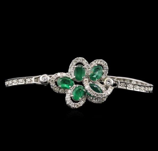 4.05 ctw Emerald and Diamond Bracelet - 14KT White Gold