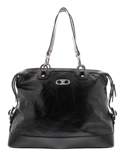 Celine Black Distressed Patent Leather Shoulder Handbag