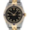 Rolex Mens 2 Tone 14K Black Diamond String Lugs & Sapphire Datejust Wristwatch