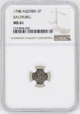 1748 Austria Pfennig Salzburg Coin NGC MS61