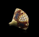 18KT Yellow Gold 0.80 ctw Diamond and Enamel Ring