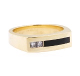 0.16 ctw Diamond and Black Onyx Ring - 14KT Yellow Gold