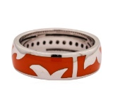 Leo Wittwer 18KT White Gold Ring with Orange Enamel