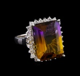 11.18 ctw Ametrine Quartz and Diamond Ring - 14KT White Gold