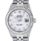 Rolex Mens SS MOP Diamond Lugs & Princess Cut Diamond Datejust Wristwatch With R