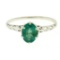 14k White Gold 1.38 ctw Prong Set Oval Cut Emerald Filigree Solitaire Ring