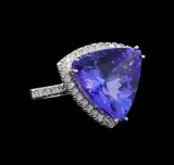 GIA Cert 16.05 ctw Tanzanite and Diamond Ring - 14KT White Gold