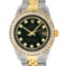 Rolex Mens 2 Tone 14K Green String Princess Cut Diamond Datejust Wristwatch