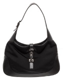 Gucci Black Canvas Leather Trim Jackie Shoulder Bag