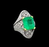 6.42 ctw Emerald and Diamond Ring - 18KT White Gold