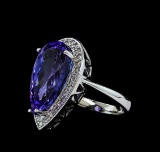 11.34 ctw Tanzanite and Diamond Ring - 14KT White Gold