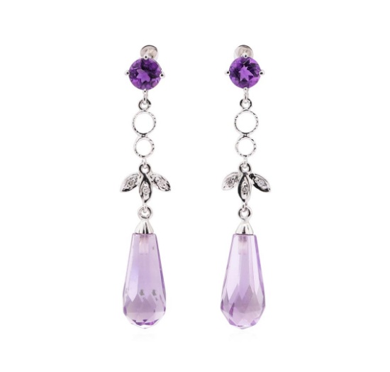 4.65 ctw Amethyst and White Sapphire Earrings - 10KT White Gold