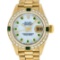 Rolex Ladies 18K Yellow Gold MOP Emerald President Wristwatch With Watch Winder