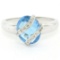 14K White Gold 3.57 ctw Pave Diamond & Caged Checkerboard Oval Blue Topaz Ring