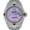Rolex Ladies Stainless Steel Quickset Purple MOP Diamond Lugs Datejust Wristwatc