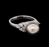 0.33 ctw Pearl and Diamond Ring - 14KT White Gold