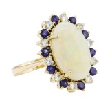 4.80 ctw Opal, Sapphire, and Diamond Ring - 14KT Yellow Gold