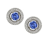 18k White Gold 3.50CTW Diamond and Blue Sapphire Earrings, (VS1-VS2/G-H)