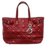 Christian Dior Burgundy Leather Cannage Quilted Tote Bag