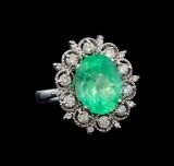 GIA Cert 5.88 ctw Emerald and Diamond Ring - 14KT White Gold