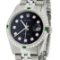 Rolex Mens Stainless Steel Black Diamond & Emerald Datejust Wristwatch