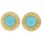 14k Yellow Gold Round Bezel Set Turquoise Button Earrings