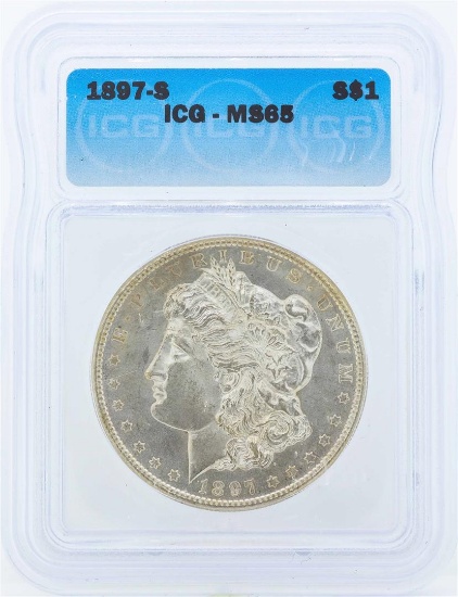 1897-S $1 Morgan Silver Dollar Coin ICG MS65