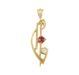 0.20 ctw Ruby and Diamond Fashion Pendant - 18KT Yellow Gold