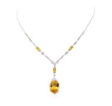 19.46 ctw Citrine Quartz and Diamond Necklace - 18KT White Gold