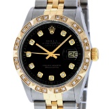 Rolex Mens 2 Tone 14K Black Pyramid Diamond 36MM Datejust Wristwatch