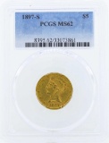 1897-S $5 Liberty Head Half Eagle Gold Coin PCGS MS62