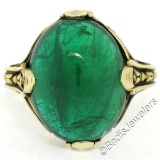 14K Yellow Gold 10.03 ctw GIA Oval Cabochon VERY Fine Green Emerald Ring