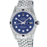 Rolex Mens Stainless Steel Blue Diamond & Sapphire Datejust Wristwatch