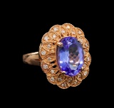 14KT Rose Gold 5.34 ctw Tanzanite and Diamond Ring