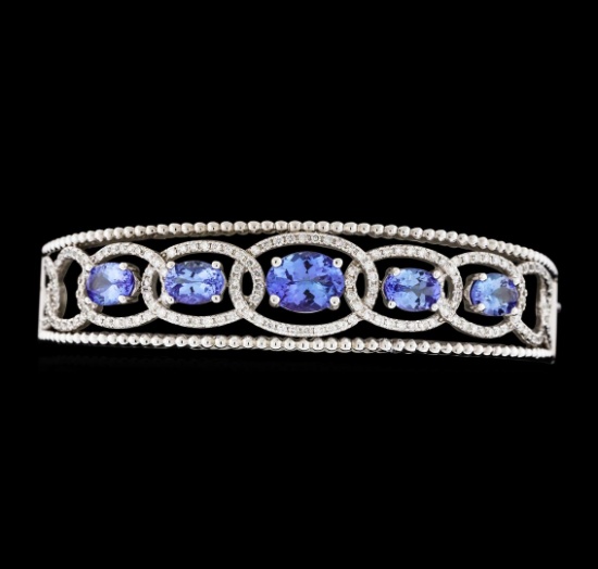 5.03 ctw Tanzanite and Diamond Bracelet - 14KT White Gold