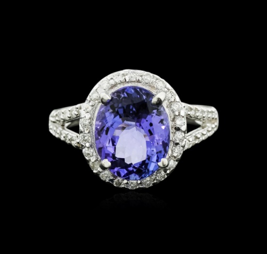 14KT White Gold 4.19 ctw Tanzanite and Diamond Ring