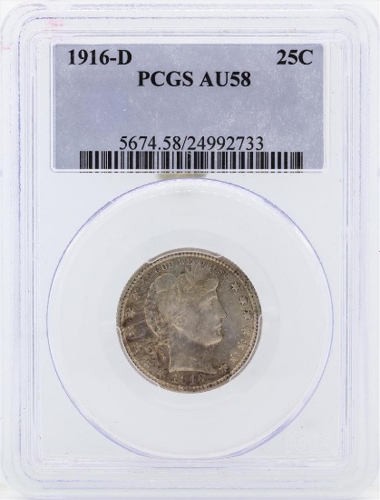 1916-D Barber Silver Quarter Coin PCGS AU58