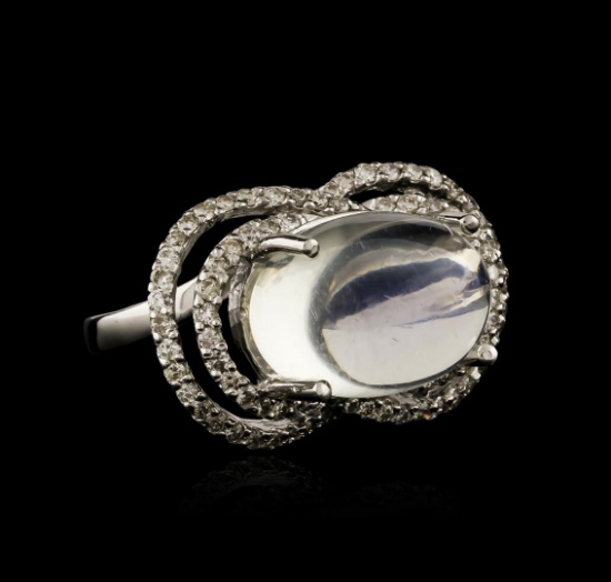 14KT White Gold 0.84 ctw Blue Moonstone and Diamond Ring