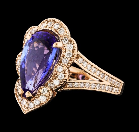 3.12 ctw Tanzanite and Diamond Ring - 14KT Rose Gold