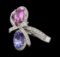 2.55 ctw Tanzanite, Pink Sapphire, and Diamond Ring - 14KT White Gold