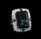 30.20 ctw Blue Topaz and Diamond Ring - 14KT White Gold