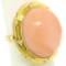 18K Yellow Gold 21x18mm Oval Cabochon Pink Angel Skin Coral Large Cocktail Ring