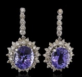 14.78 ctw Tanzanite and Diamond Earrings - 14KT White Gold